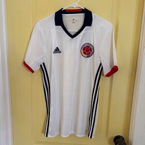 adidas White Colombia National Team Soccer Jersey with Navy and Red Accents